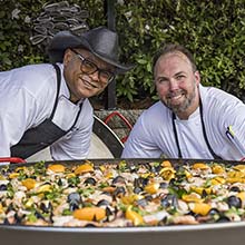 Spanish Paella ready to be served in the Sand Wedge